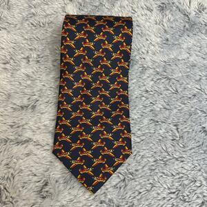 La Cravatta Giofer Roma Navy Yellow Orange Airplane Neck Tie 100% Silk Aviation
